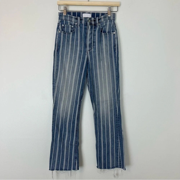 Boyish Jeans Stanley Stripe Crop Flare Raw Hem Jeans 25 LA Coastal Contemporary - Picture 1 of 6